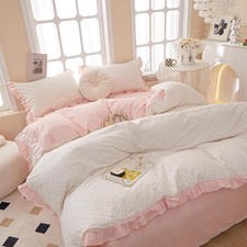Queen Size Pink Ruffle Floral Duvet Cover Cotton 3 Piece Set Queen Bedding