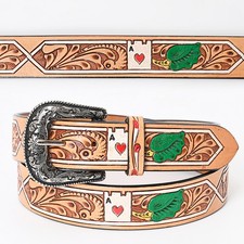 AD Beautifully Hand Tooled Hand Painted Genuine American Leather Belt Men and