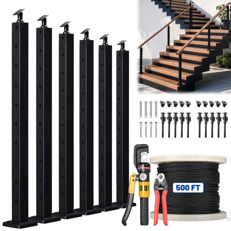 Yescom Complete Stair Railing Kit Stair Post with 1/8 Cable Hardware & Tools
