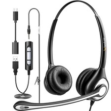 USB Headset with Mic for PC, On-Ear Computer Laptop Headphones with Noise Can...