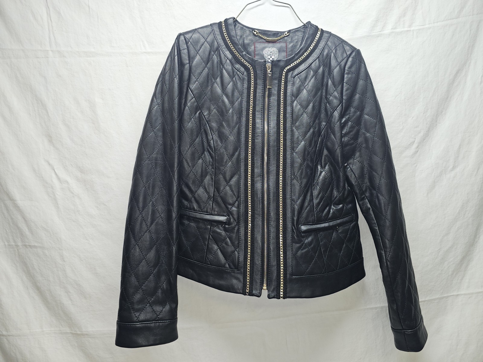 Vince Camuto Leather Jacket Chain Trim Chanel Coat M Bella Swan Vamp Glam Rocker