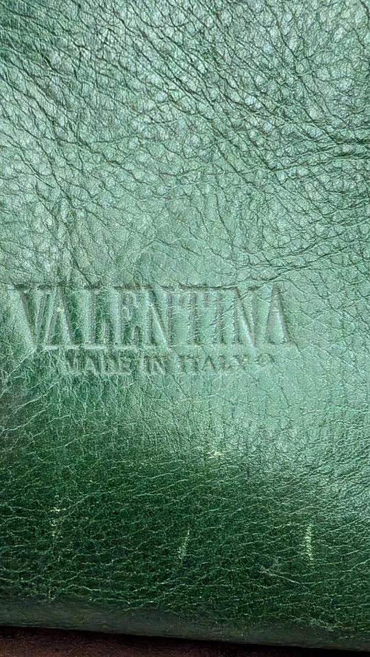 Cartera de cuero vintage Valentina de dos tonos hecha en Italia verde y marrón Foto 3 de 4