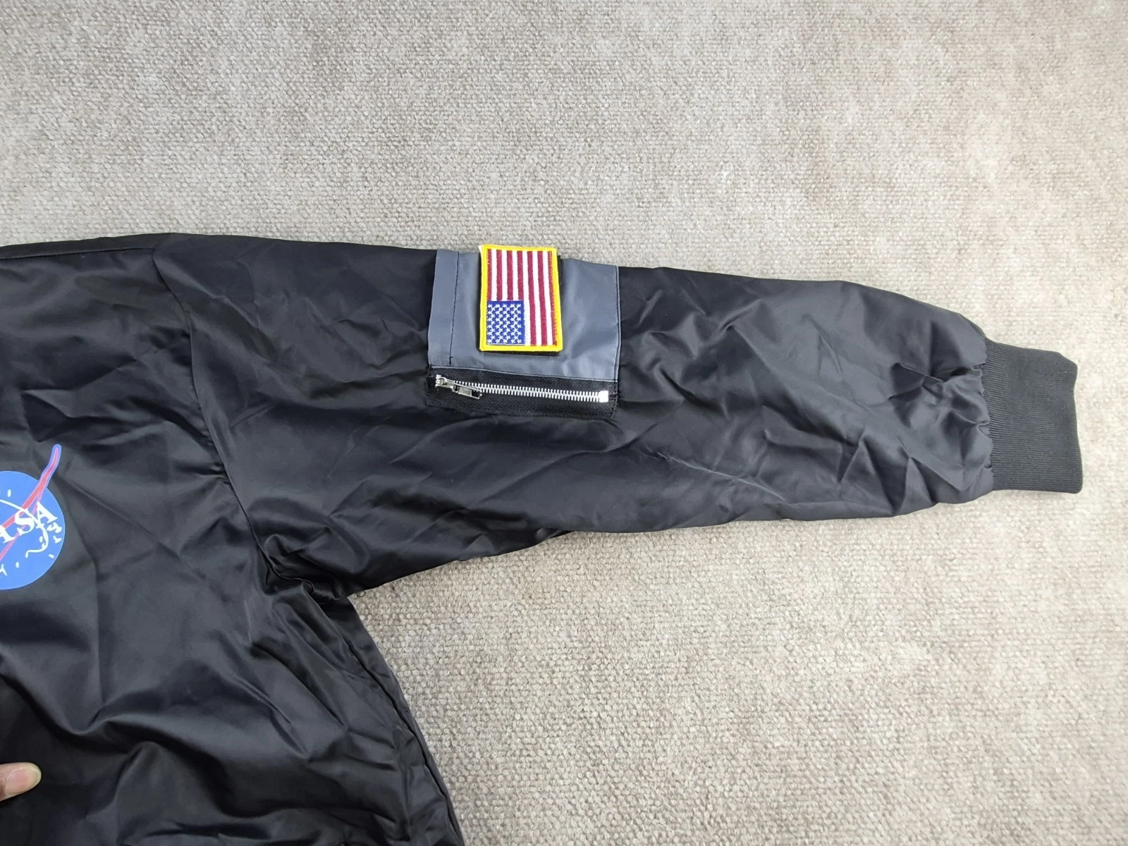 ASSTSERIES NASA Bomber Jacket Men Sz XL Black Flight Jacket Space Logo Polyester - product detail image 7