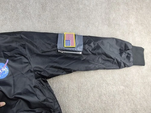 ASSTSERIES NASA Bomber Jacket Men Sz XL Black Flight Jacket Space Logo Polyester image 7