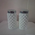 Fenton Hobnail Milk Glass Salt & Pepper Shakers 3" Silver Lids Vintage