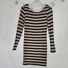 Forever 21 Small Black Ivory Stripe Bodycon Mini Dress Parisian Chic Soft Edgy