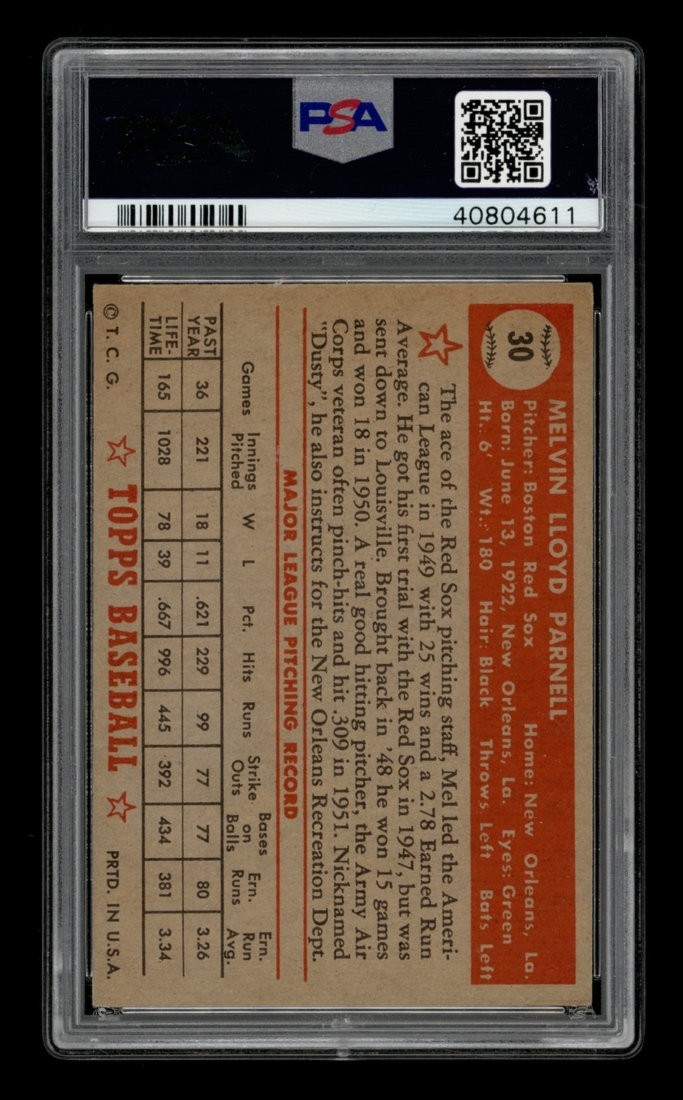1952 Topps Set-Break # 30 - Mel Parnell PSA 6 EX-MT view 2
