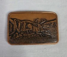 Vintage Belt Buckle Brass and Leather With Deer Stamped Century Canada