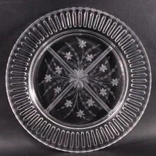 Crystal Etched Floral Reticulated Pierced Clear Glass 10 3/8" Dinner Plate