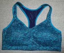 Moving Comfort teal/black print padded back-closure sports bra Sz XL 38CD/40C 