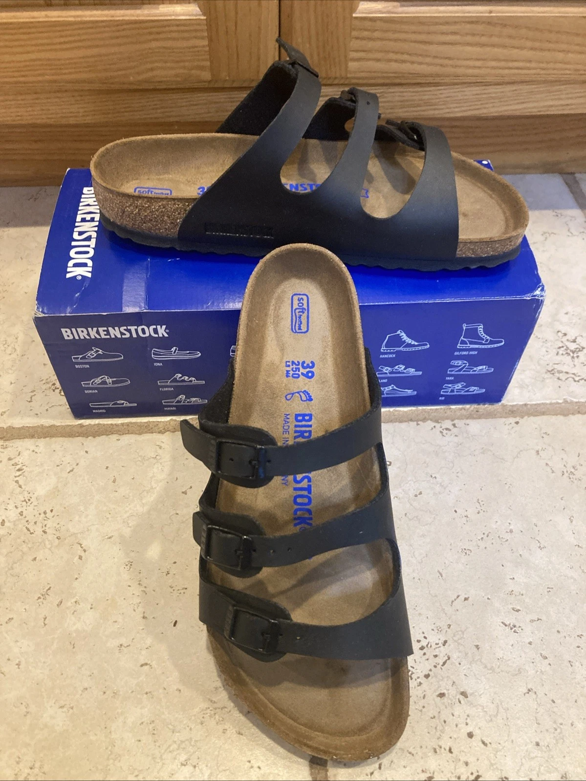 BIRKENSTOCK Florida Women's Black Soft Footbed Birko-Flor Size EU 39/US 8 REG