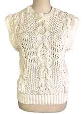 Vintage Russ Ivory Short Cap Sleeve Chunky Cable Knit Sweater Vest PM USA