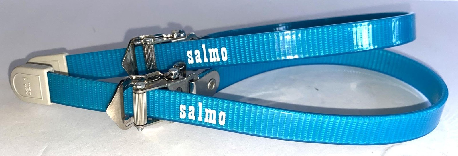 NOS vintage SALMO CAT 1 Bicycle TOE clip STRAPS with Button PULLS L'Eroica BLUE