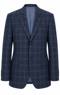 Sarar Sport Coat Men s 48L Navy Blue Plaid 100% Wool Made in Turkey