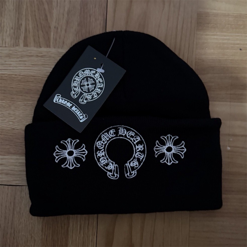 Chrome Hearts Black Beanie Hat Men Designer Logo One Size