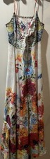 Maxi Dress Full Skirt Colorful Floral Bouquet W/ Sequins Tie Front Sz  Medium