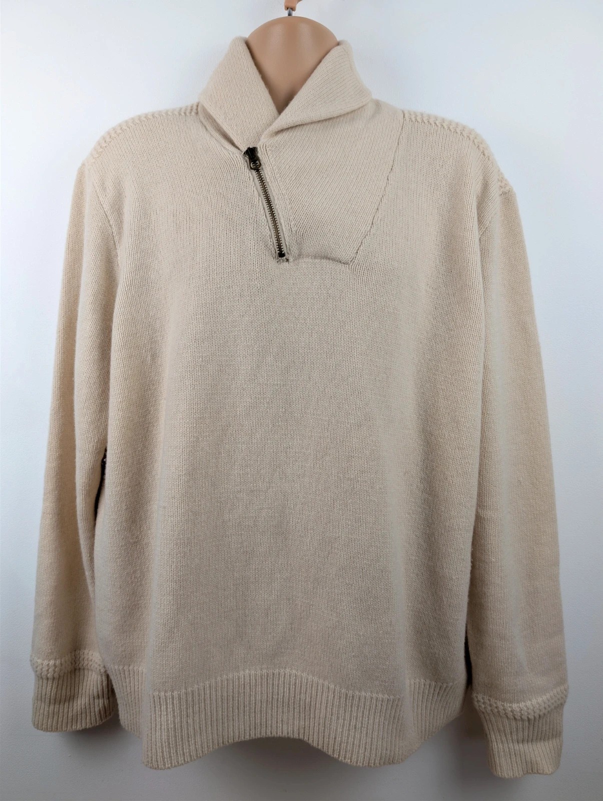 Ralph Lauren Troyer 100% lambs wool zip & roll neck cream jumper Mens XXL DN3033
