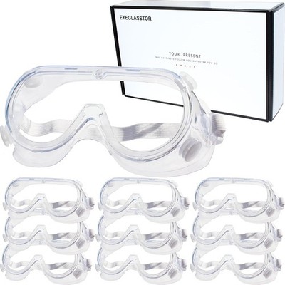 10pk Safety Goggles Lab Chemistry Anti-Splash Over Glasses White Lightweight