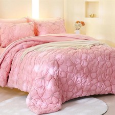 Pink Pinch Pleat Comforter Set Queen Size-7 PCS Bedding Comforter Bed 90" x90"