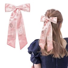 Hair Bow Clip for Short n  Sweet Tour Concert Merch, Pink Silky Satin Long