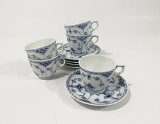 5x Royal Copenhagen Blue Fluted Half Lace  719 Coffee Cups & Saucers Set