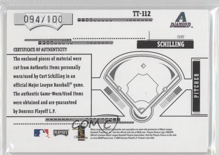 2005 Playoff Absolute Memorabilia Triple Prime Materials /100 Curt Schilling - Image 2 of 2