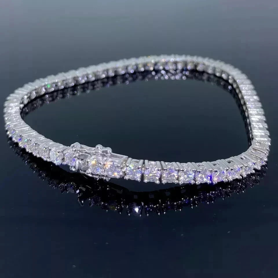 12Ct Round Cut Moissanite Unisex Tennis Bracelet 14k White Gold Plated 7.5 inch
