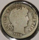 Silver Dime - Barber - 1908-D (Old cleaning.) [628]