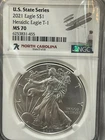 7K NORTH CAROLINA State Series MS70 coin 2021 NGC SILVER EAGLE LOC15*