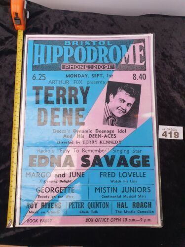 Bristol hippodrome Terry Dene Edna Savage Poster A3 Old Reprint Laminated  - Afbeelding 1 van 5