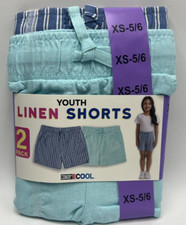 Girls Size XS 5/6 32 Degrees Cool 2-Pack Linen Shorts Blue Striped