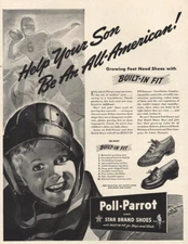 1942 Poll-Parrot Shoes: Help Your Son All American Vintage Print Ad