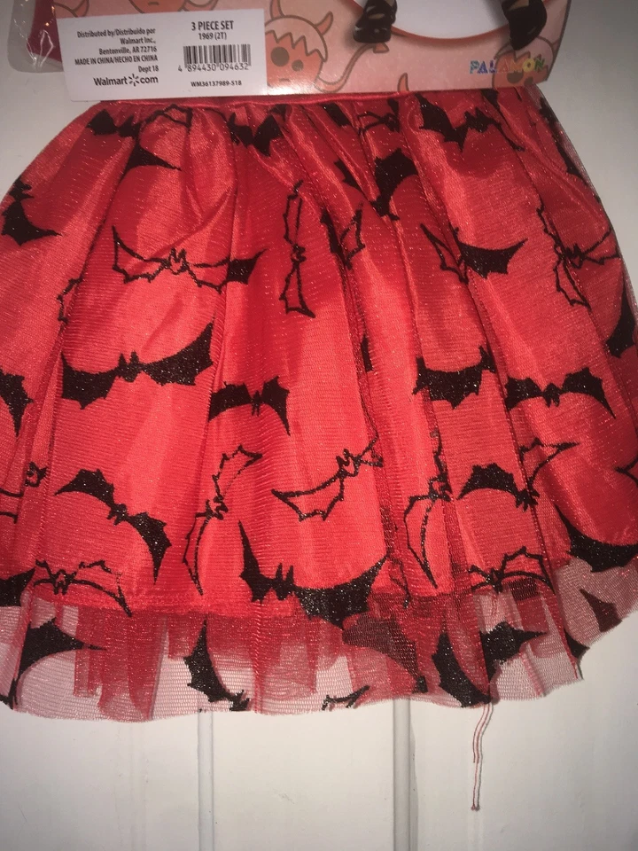 Fantasia cosplay 3 peças querida diabólica vermelha e preta para meninas tamanho 2T - Imagem 2 de 4