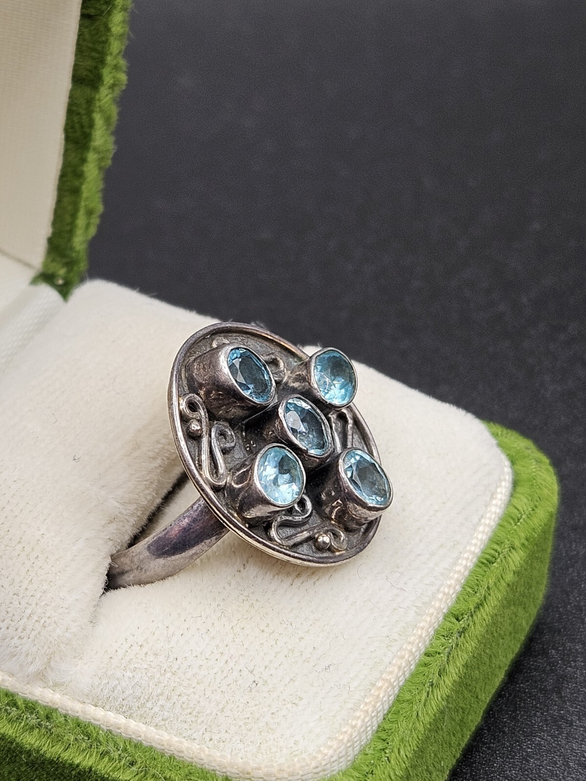 Multistone Aquamarine Statement Ring Sterling Sil… - image 3