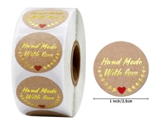 40 KRAFT HANDMADE WITH LOVE STICKERS ENVELOPE SEALS LABEL STICKERS 1" ROUND