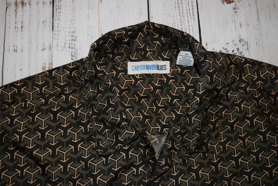 CANYON RIVER BLUES МУЖСКОЙ ЧЕРНЫЙ ЗОЛОТОЙ СТРЕЛЫ КОРОТКИЙ РУКАВ КНОПКА РУБАШКА XL X-LARGE - Изображение 3 из 4