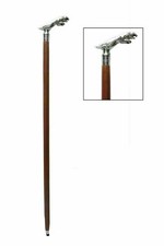 SOLID BRASS HANDLE NICKEL FINISH JAGUAR HANDLE BROWN WOOD WALKING STICK CANE NEW