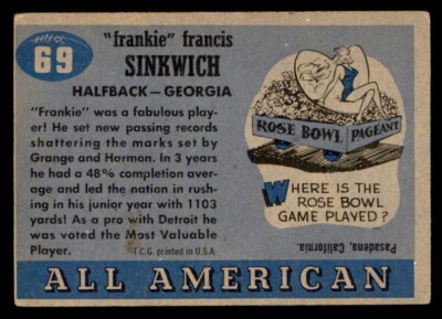 ⭐︎1955⭐︎ 1955 Topps All American Football #69 Frank Sinkwich VG *f1