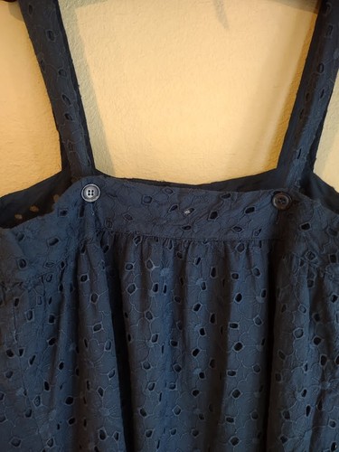 Victoria's Secret Live Pink Navy Blue Cotton Eyelet Jumper Dress Size Medium - Picture 5 of 8