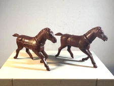 REL 60mm pair of brown soft plastic wagon horses.