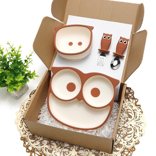 iZEL Kids Owl Dinner Set - BPA-Free, Non-Slip, Plate, Bowl, Fork & Spoon Set - Picture 11 of 16