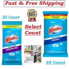 Windex Wipes Glass Cleaning Ammonia Free, Pre-Moistened Wipes, Select Your Count