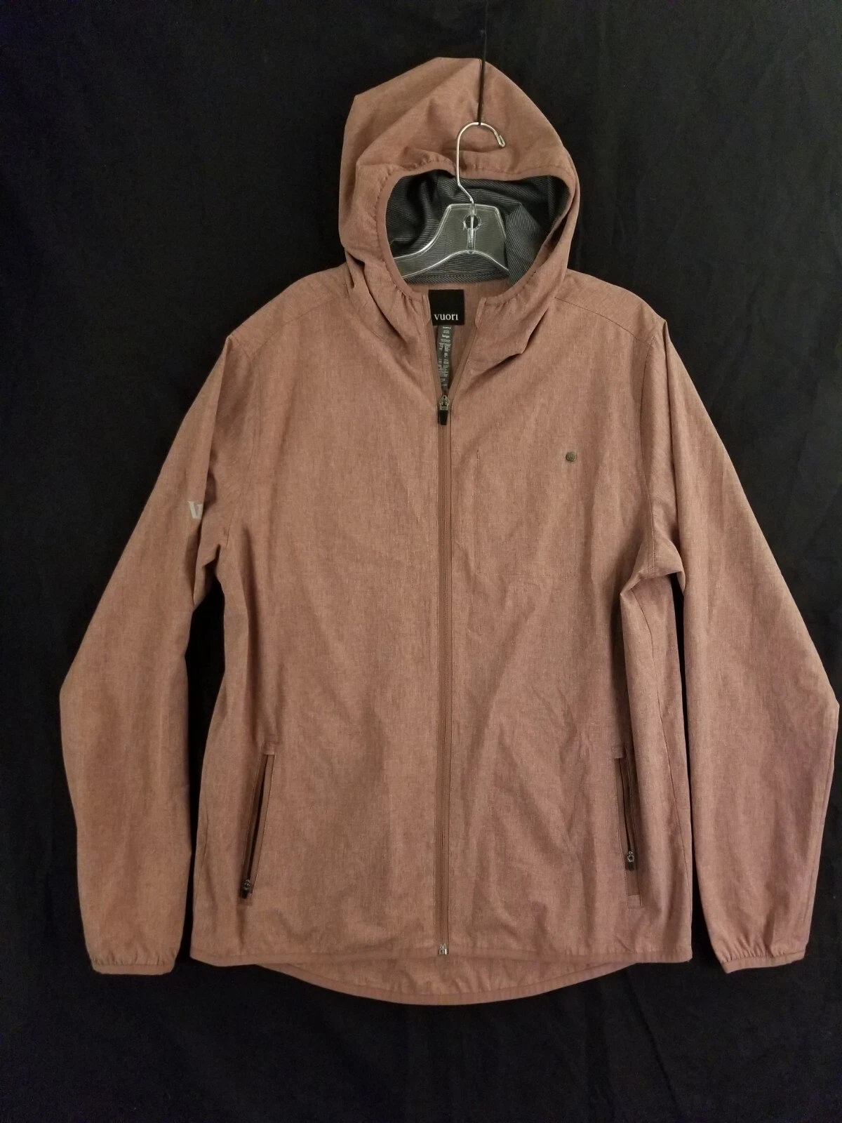 vuori outdoor trainer shell full zip hooded heather sample jacket
