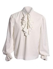 Mens Pirate Shirt Ruffle Victorian Renaissance Steampunk Vampire Large White