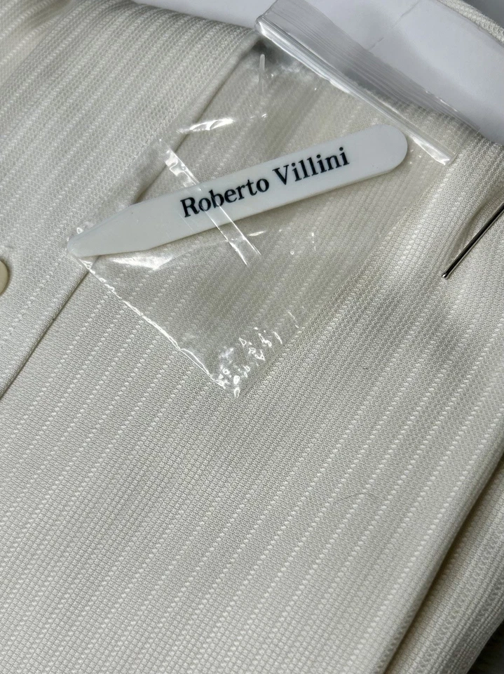 Camisa de vestir Roberto Villini blanca de un solo hilo para hombre 16 34-35 sin hierro Travel Co Foto 4 de 4