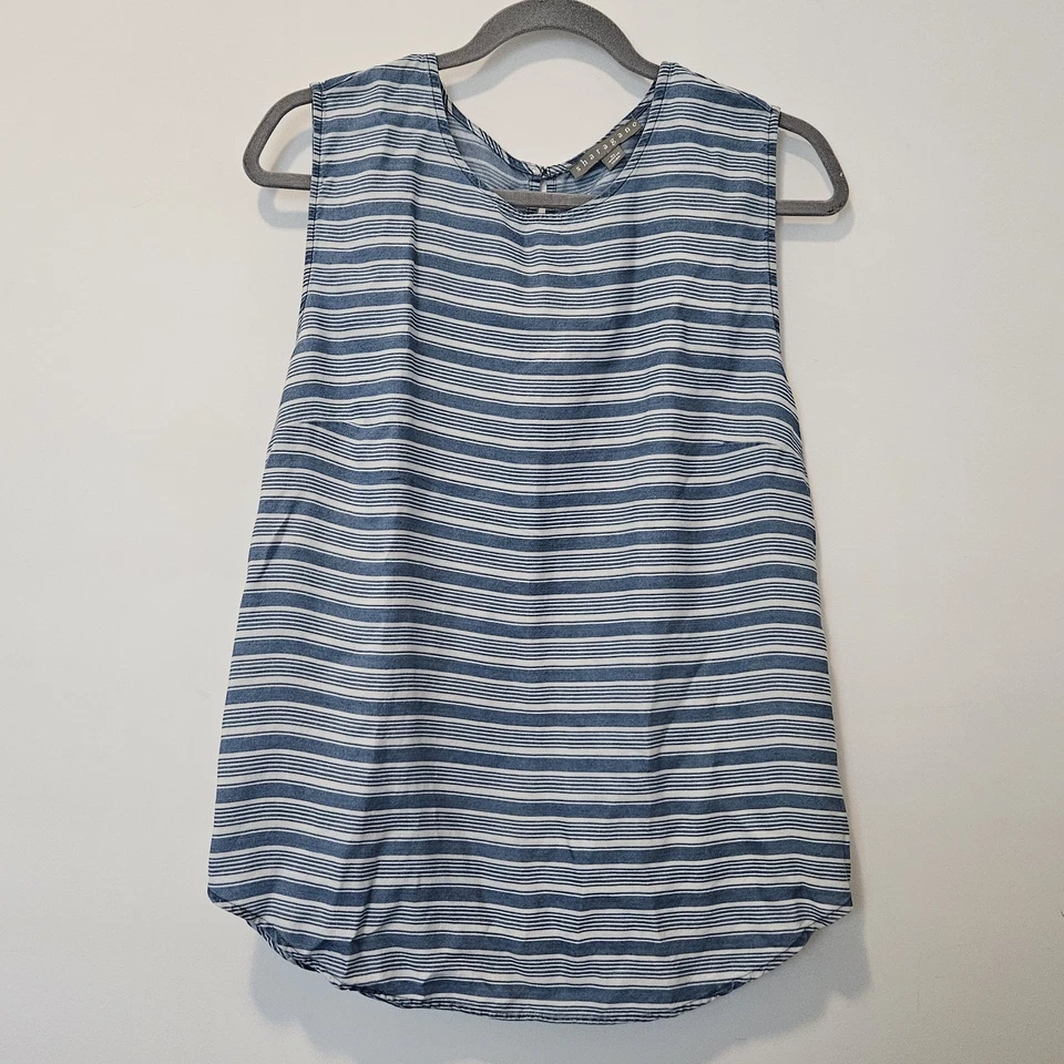 Camiseta sin mangas Sharagano azul y blanco a rayas sin mangas con botones laterales para mujer XL Foto 2 de 4
