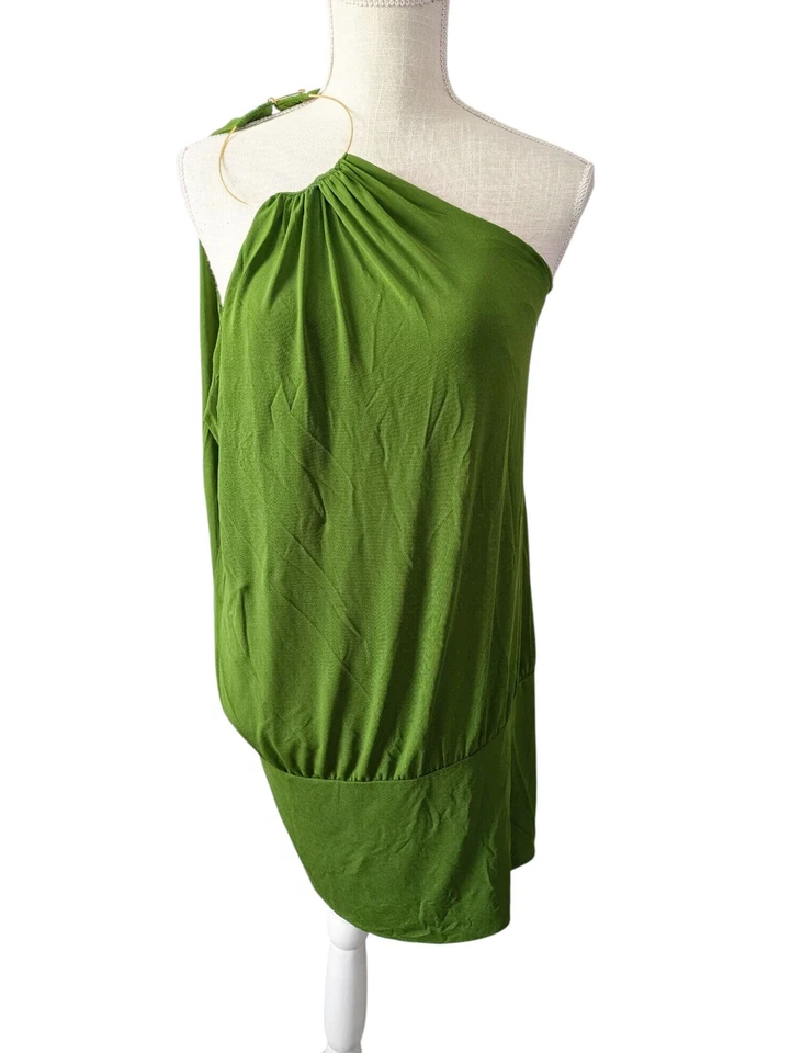 NWT Laundry Green One Shoulder Dress Sz M Gold Ring Mini Dress Party Cocktail  - Image 2 of 4