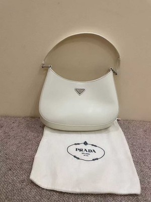 Prada Cleo Shiny Leather Medium Hobo Bag White 27x22 cm Shoulder Bag 97% New