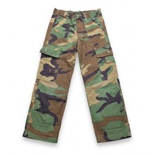 Vtg Khaki Jungle Boys Camo Cargo Pants Made in USA Woodland Camouflage 22x18.5