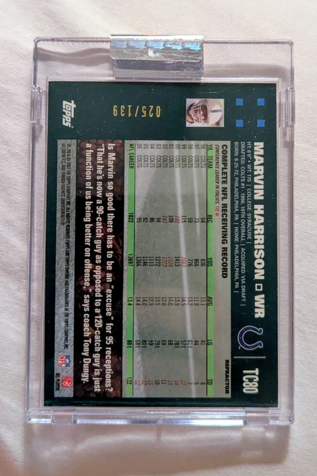 Topps 2007 cromo 🔥REFRACTOR ROJO🔥 25/139 🔥Marvin Harrison🔥 sin circular 🔥 Foto 2 de 2